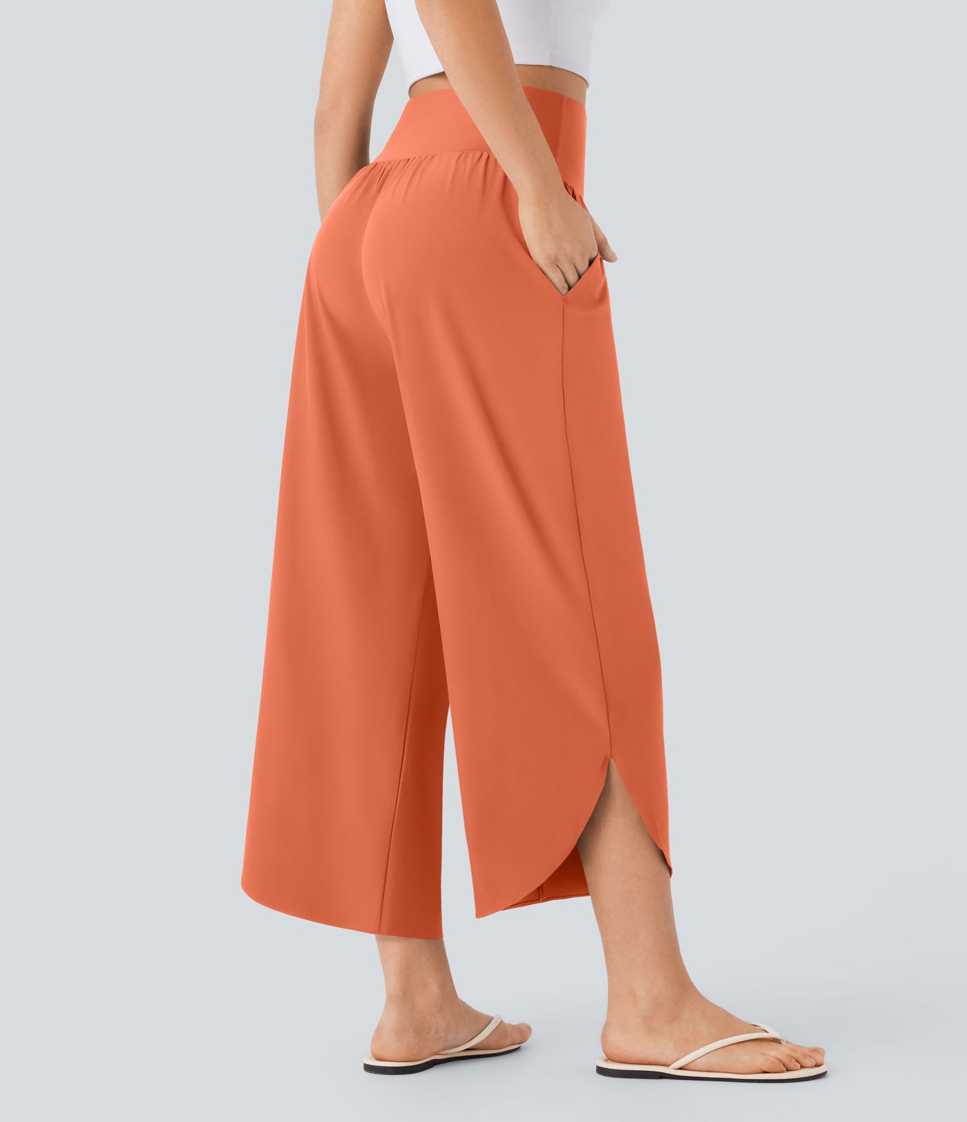 Breezeful™ High Waisted Tummy Control Split Hem Quick Dry Resort Pants with Pockets