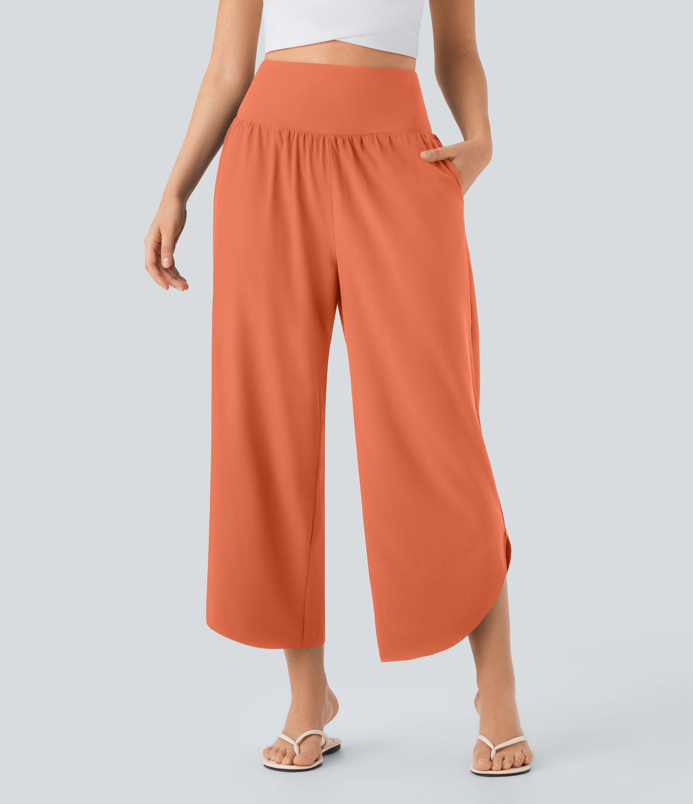 Breezeful™ High Waisted Tummy Control Split Hem Quick Dry Resort Pants with Pockets
