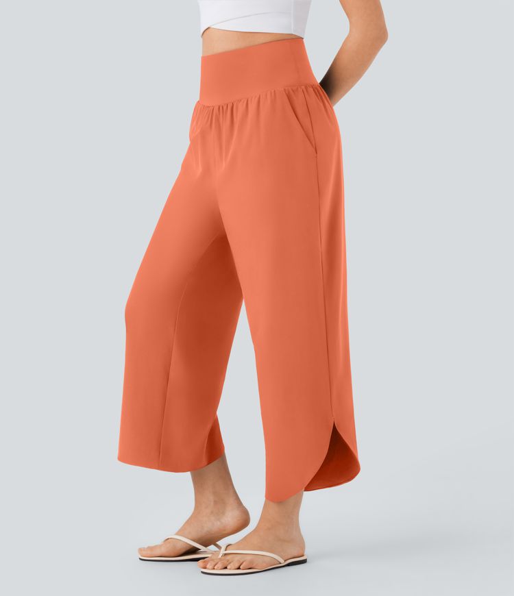 Breezeful™ High Waisted Tummy Control Split Hem Quick Dry Resort Pants with Pockets
