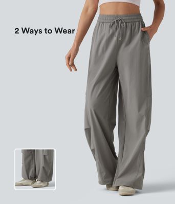 Pantalon parachute décontracté taille haute avec cordon de serrage et poches Pantalon parachute décontracté taille haute avec cordon de serrage et poches