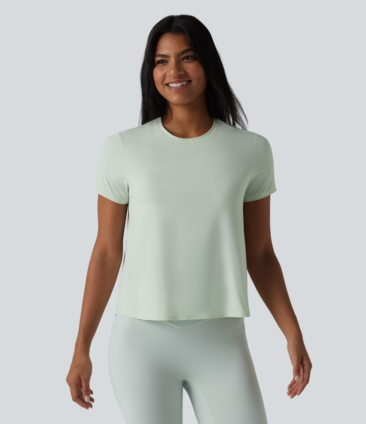 Crew Neck Short Sleeve Contrast Mesh Running Sports Top