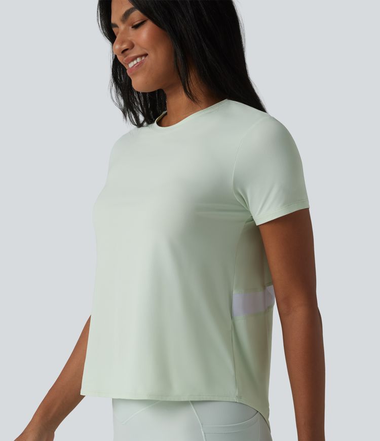 Crew Neck Short Sleeve Contrast Mesh Running Sports Top