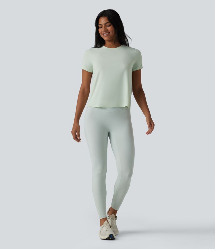 Crew Neck Short Sleeve Contrast Mesh Running Sports Top