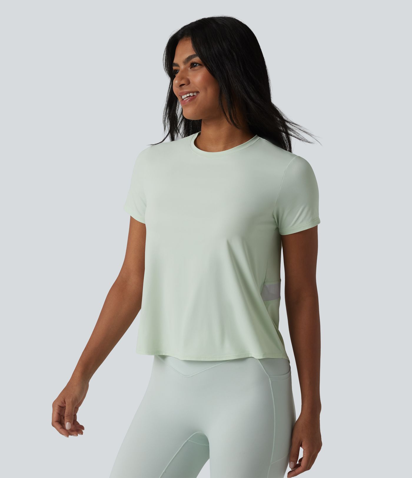 Crew Neck Short Sleeve Contrast Mesh Running Sports Top