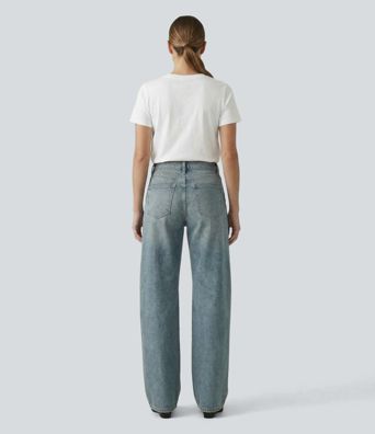 Halara Flex™ - Schmal zulaufende Jeans mit mittelhohem Bund und mehreren Taschen