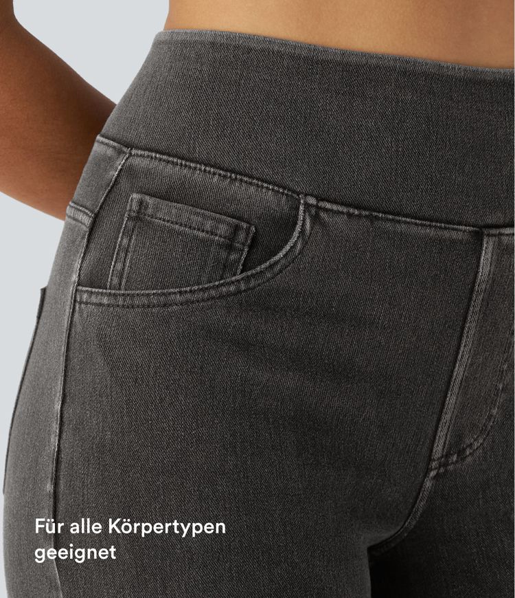 Halara Flex™ Mom Jeans aus elastischem Denim im 5-Pocket-Style mit hohem Bund und geradem Bein
