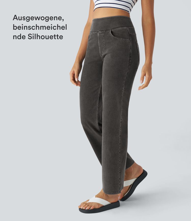Halara Flex™ Mom Jeans aus elastischem Denim im 5-Pocket-Style mit hohem Bund und geradem Bein
