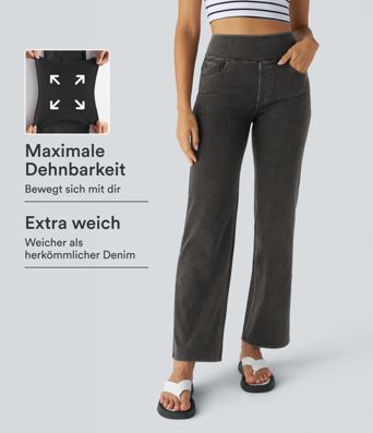 Halara Flex™ Mom Jeans aus elastischem Denim im 5-Pocket-Style mit hohem Bund und geradem Bein