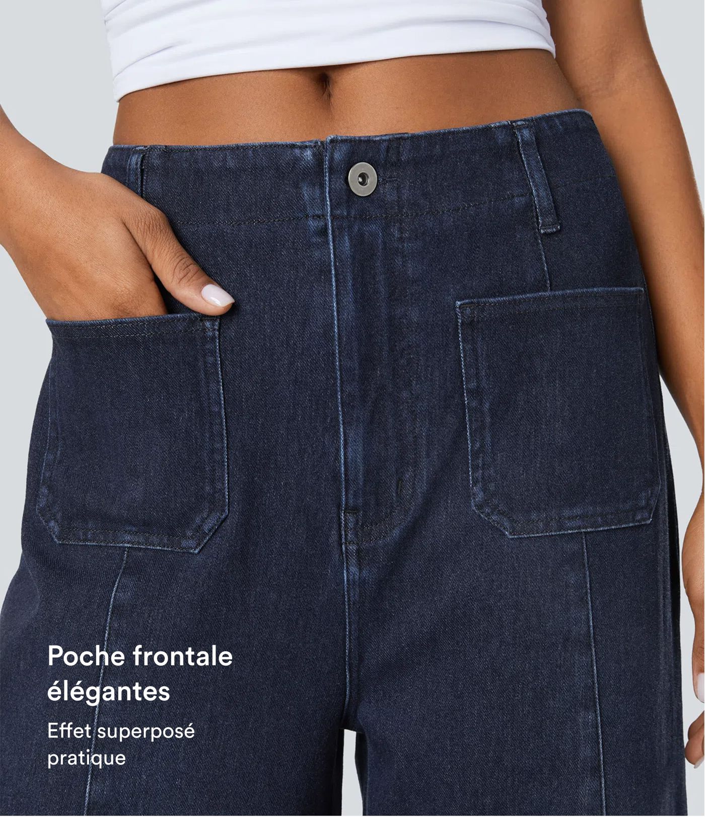 Jeans casuales de pierna ancha Halara Flex™ con bolsillos de cintura alta lavados
