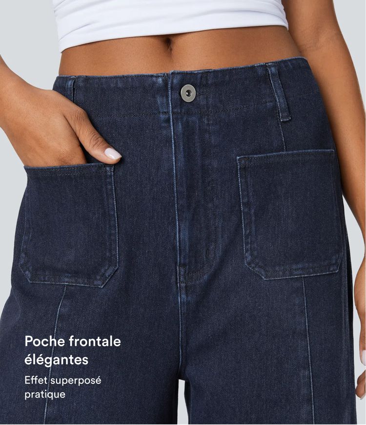 Jeans casuales de pierna ancha Halara Flex™ con bolsillos de cintura alta lavados