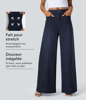 Jeans casuales de pierna ancha Halara Flex™ con bolsillos de cintura alta lavados