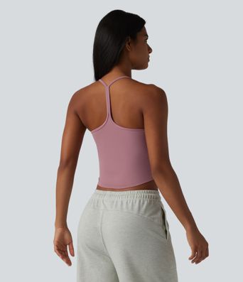 U-Neck Y-back Curved Hem Built-in Bra Cool Touch Quick Dry Casual Tank Top-UPF50+