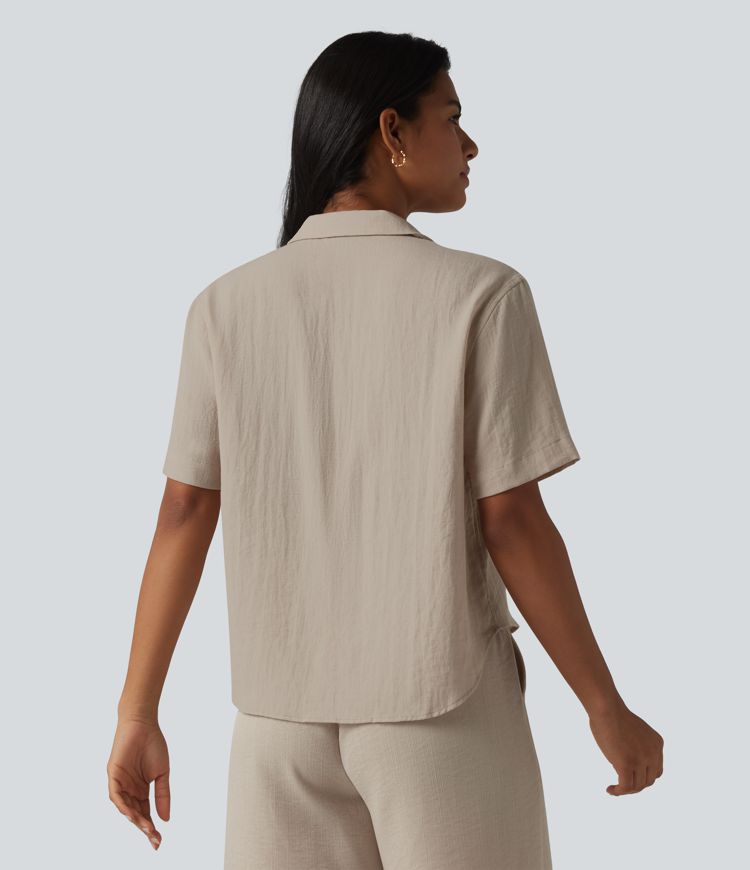 Lässiges Hemd aus Lyocell-Leinen-Mischgewebe mit Kragen und kurzen Ärmeln