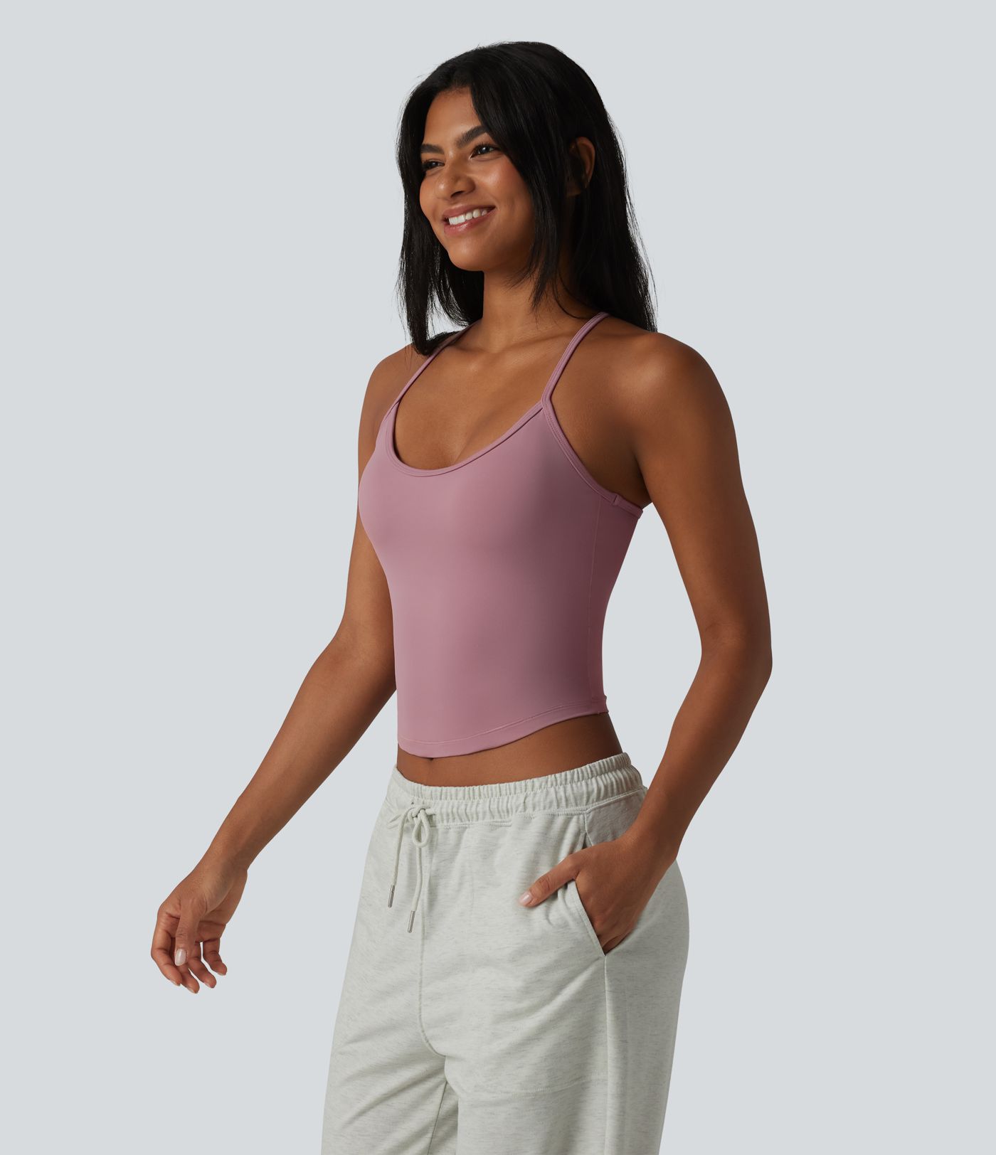 U-Neck Y-back Curved Hem Built-in Bra Cool Touch Quick Dry Casual Tank Top-UPF50+
