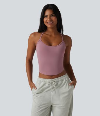 U-Neck Y-back Curved Hem Built-in Bra Cool Touch Quick Dry Casual Tank Top-UPF50+