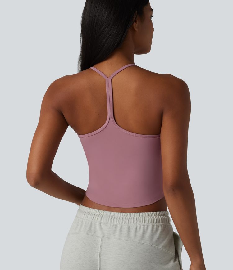 U-Neck Y-back Curved Hem Built-in Bra Cool Touch Quick Dry Casual Tank Top-UPF50+