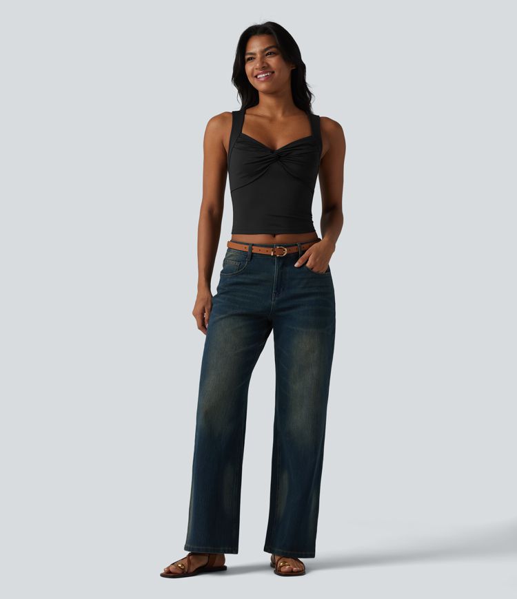 Sweetheart Neck Twisted Slim Casual Tank Top