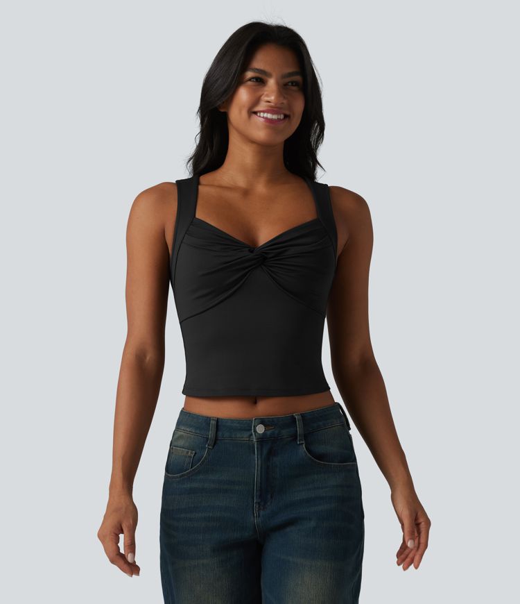 Sweetheart Neck Twisted Slim Casual Tank Top