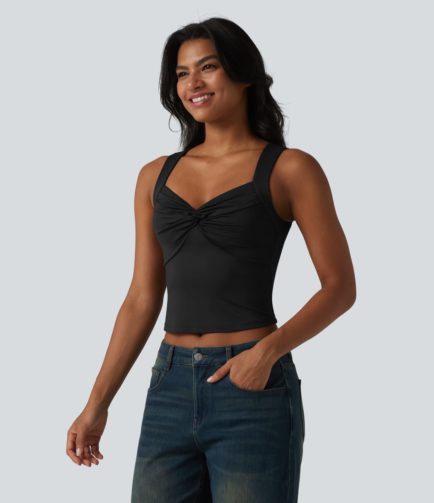 Sweetheart Neck Twisted Slim Casual Tank Top