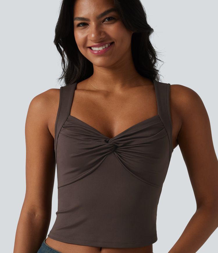 Sweetheart Neck Twisted Slim Casual Tank Top