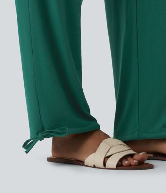 Jogging décontracté uni taille haute croisée avec cordon de serrage et poches Jogging décontracté uni taille haute croisée avec cordon de serrage et poches