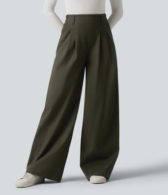 High Waisted Baggy Work Chino Cotton Pants with Pockets