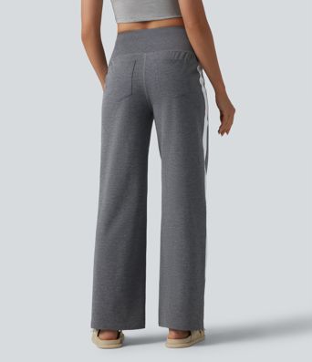 Lässige Hose mit hohem Bund, Gesäßtaschen, Streifen und geradem Bein - schnelltrocknend