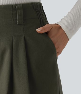 High Waisted Baggy Work Chino Cotton Pants with Pockets