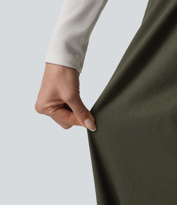 High Waisted Baggy Work Chino Cotton Pants with Pockets