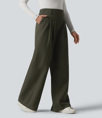 Pantalon chino de travail ample taille haute en coton avec poches Pantalon chino de travail ample taille haute en coton avec poches