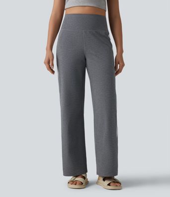 Lässige Hose mit hohem Bund, Gesäßtaschen, Streifen und geradem Bein - schnelltrocknend