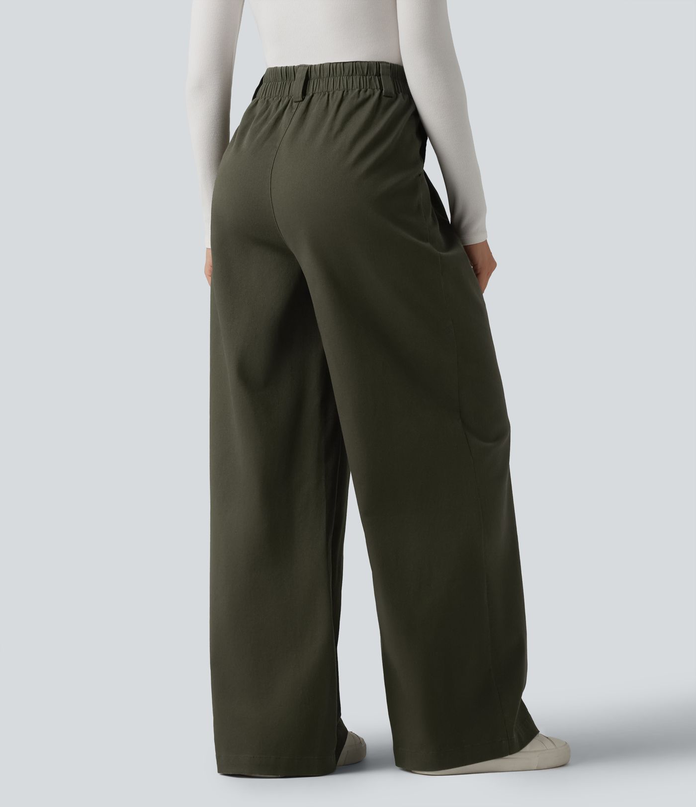 High Waisted Baggy Work Chino Cotton Pants with Pockets