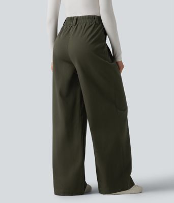 High Waisted Baggy Work Chino Cotton Pants with Pockets