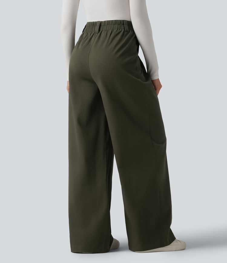 High Waisted Baggy Work Chino Cotton Pants with Pockets