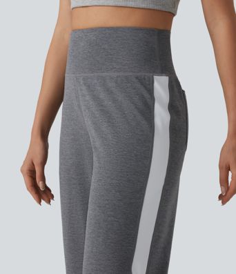 Lässige Hose mit hohem Bund, Gesäßtaschen, Streifen und geradem Bein - schnelltrocknend