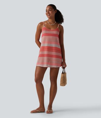Adjustable Straps Crochet Knit Slip Cover Up