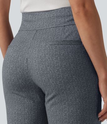 Halara Flex™ Mid Rise Plaid Flare Work Pants with Pockets