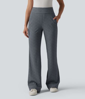 Halara Flex™ Mid Rise Plaid Flare Work Pants with Pockets