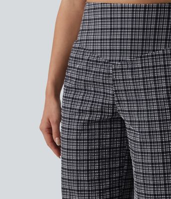 Figurbetonte Hose mit hohem Bund, Seitentaschen, Karomuster und weitem Bein - schnelltrocknend, knitterfrei