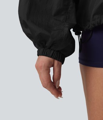 Durable Water Repellent Stand Collar Long Sleeve Zipper Workout Jacket with Pockets