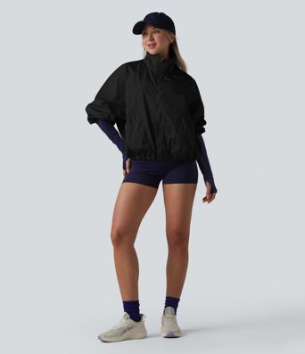 Durable Water Repellent Stand Collar Long Sleeve Zipper Workout Jacket with Pockets