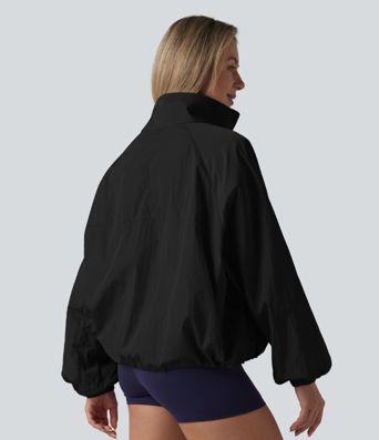Durable Water Repellent Stand Collar Long Sleeve Zipper Workout Jacket with Pockets
