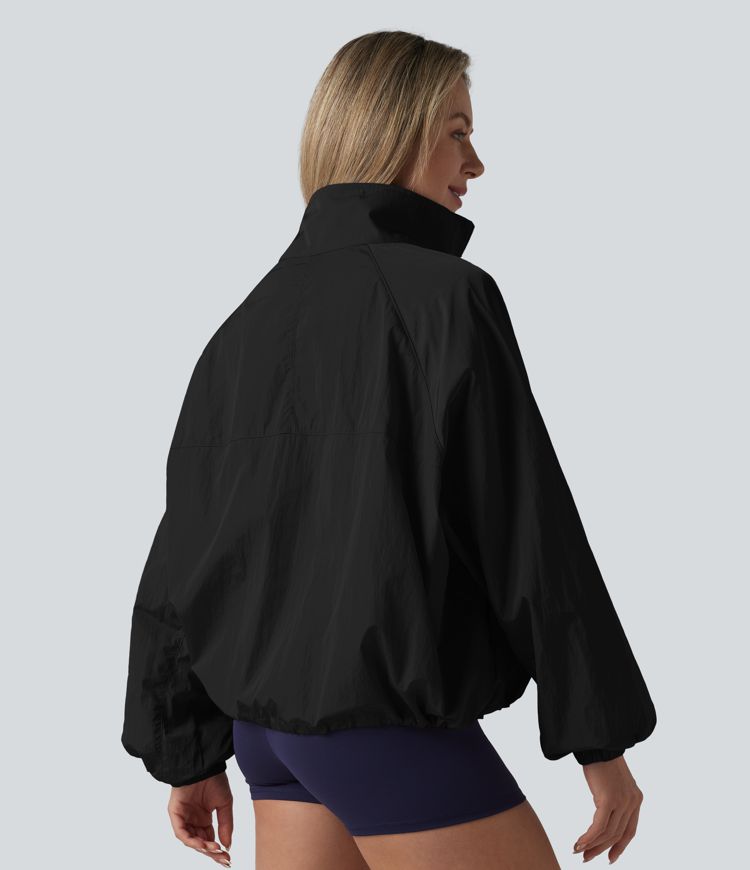 Durable Water Repellent Stand Collar Long Sleeve Zipper Workout Jacket with Pockets