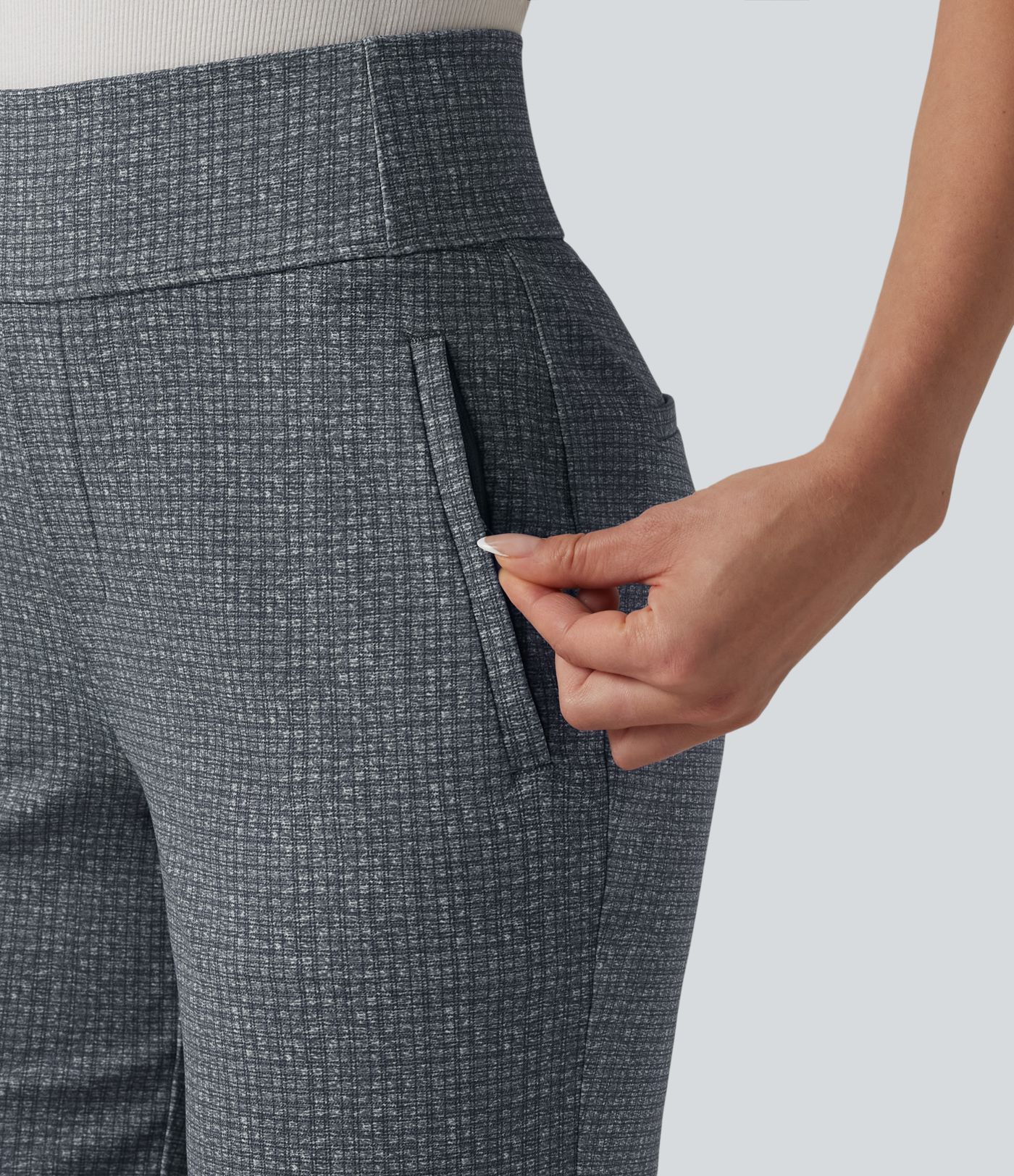 Halara Flex™ Mid Rise Plaid Flare Work Pants with Pockets