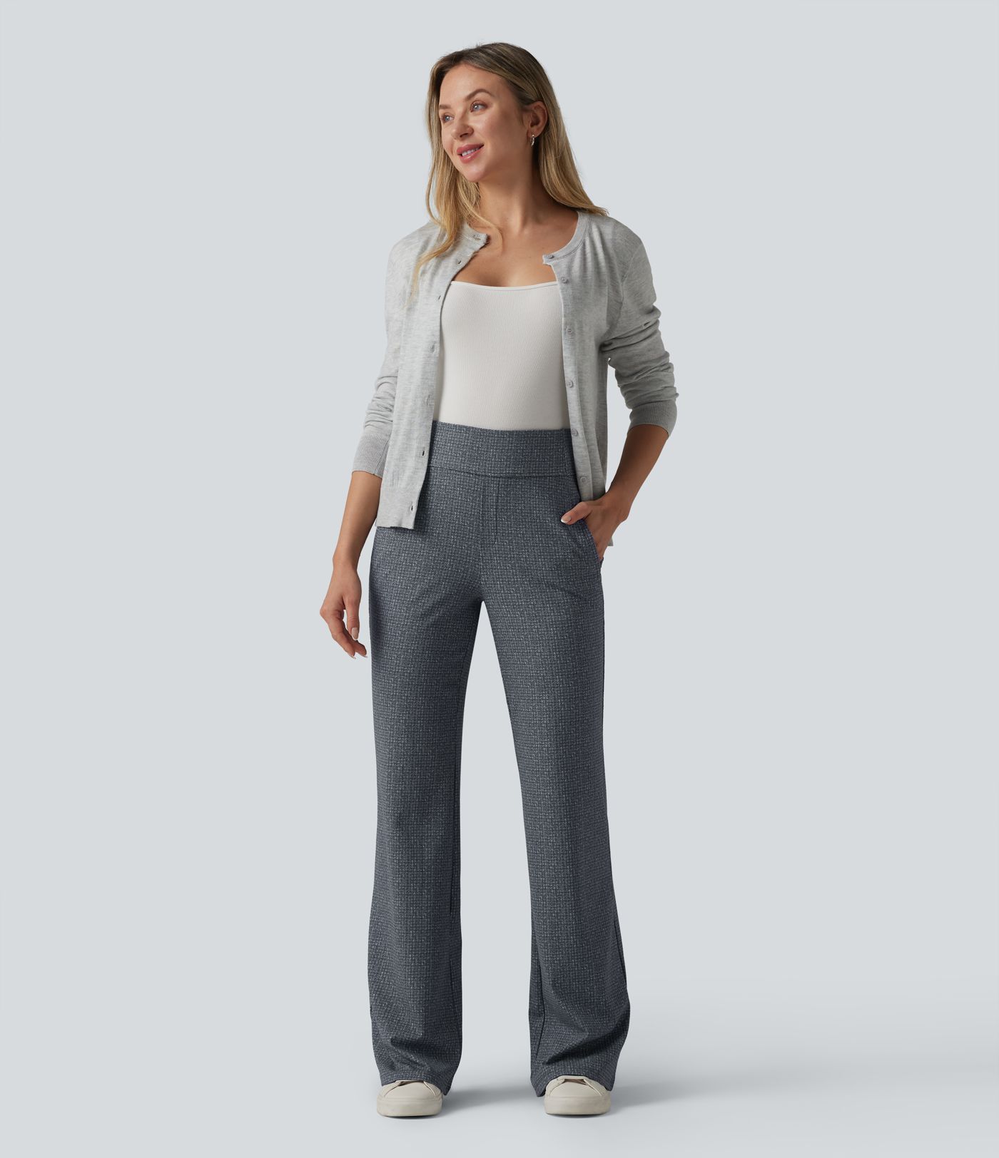 Halara Flex™ Mid Rise Plaid Flare Work Pants with Pockets