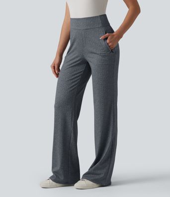 Halara Flex™ Mid Rise Plaid Flare Work Pants with Pockets