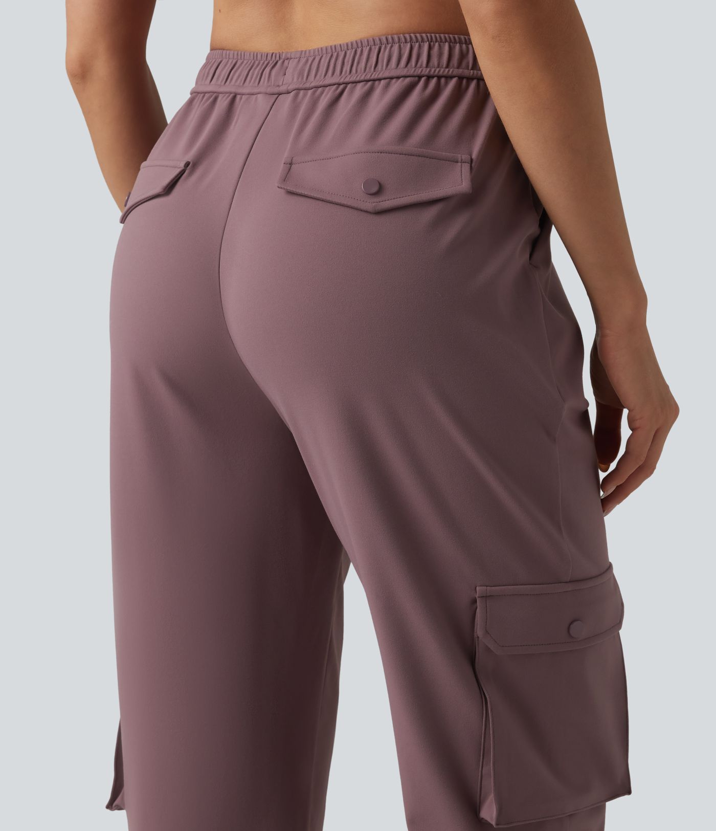 DayStretch High Waisted Adjustable Drawcord Workout Cargo Tapered Pants with Pockets