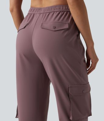 DayStretch High Waisted Adjustable Drawcord Workout Cargo Tapered Pants with Pockets