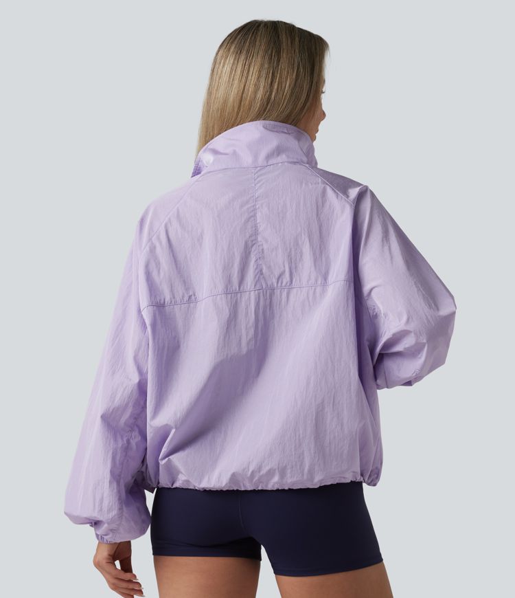 Durable Water Repellent Stand Collar Long Sleeve Zipper Workout Jacket with Pockets