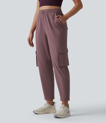 DayStretch High Waisted Adjustable Drawcord Workout Cargo Tapered Pants with Pockets